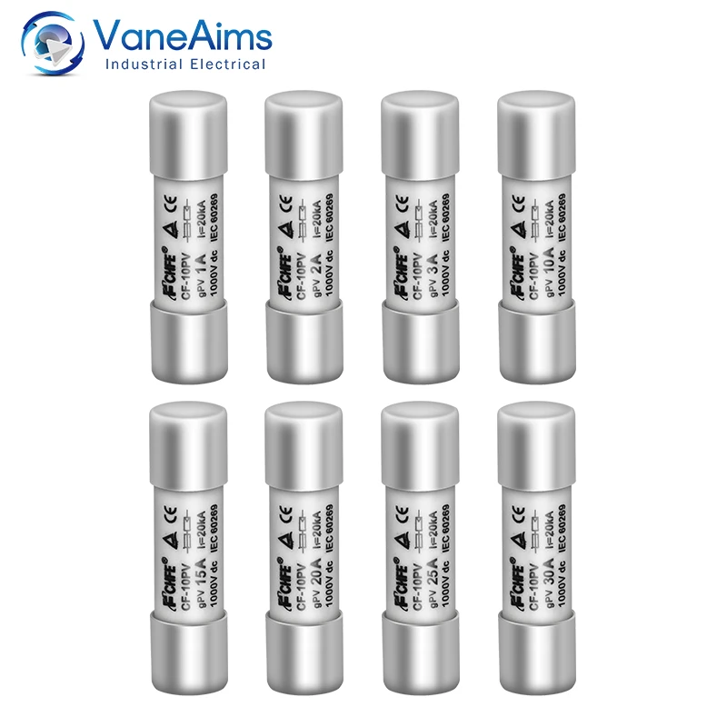 

1pcs Solar DC1000V Ceramic PV Fuse 10x38mm 1A 2A 3A 10A 15A 20A 25A 30A High Voltage gPV Fuse for Photovoltaic System Protection