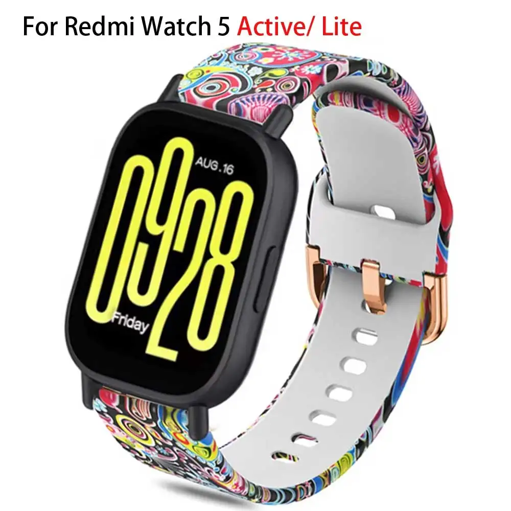 Фото Женский силиконовый ремешок с принтом для Redmi Watch 5 lite, спортивный ремешок для Xiaomi Mi Watch 5, активный браслет, спортивный браслет 20 мм-22 мм №1