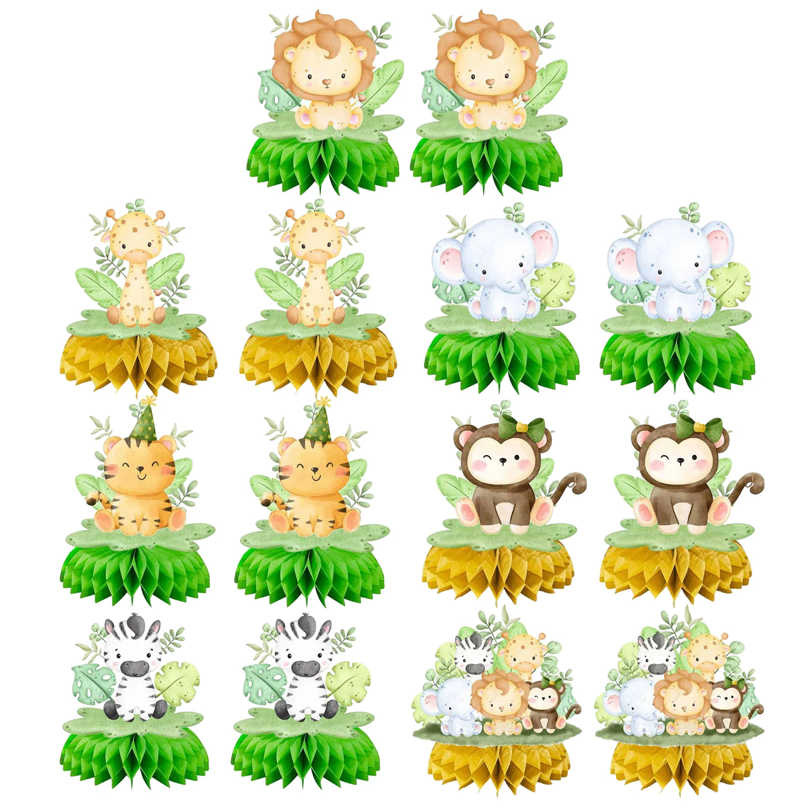 

14pcs Table Centerpieces Boy Girl Exquisite Honeycomb Decor Baby Shower Party Supplies Jungle Animal Birthday Beautiful Elephant