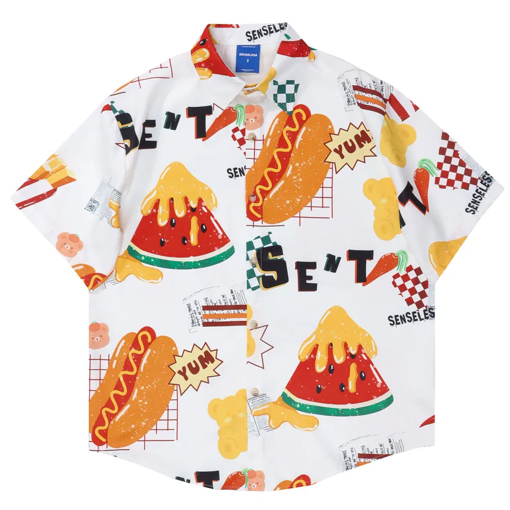 

Men's Shirts Funny Hot Dog Print Polyester Top Men's Clothing Casual Streetwear Short Sleeve Blouses Oversized Shirts for Men