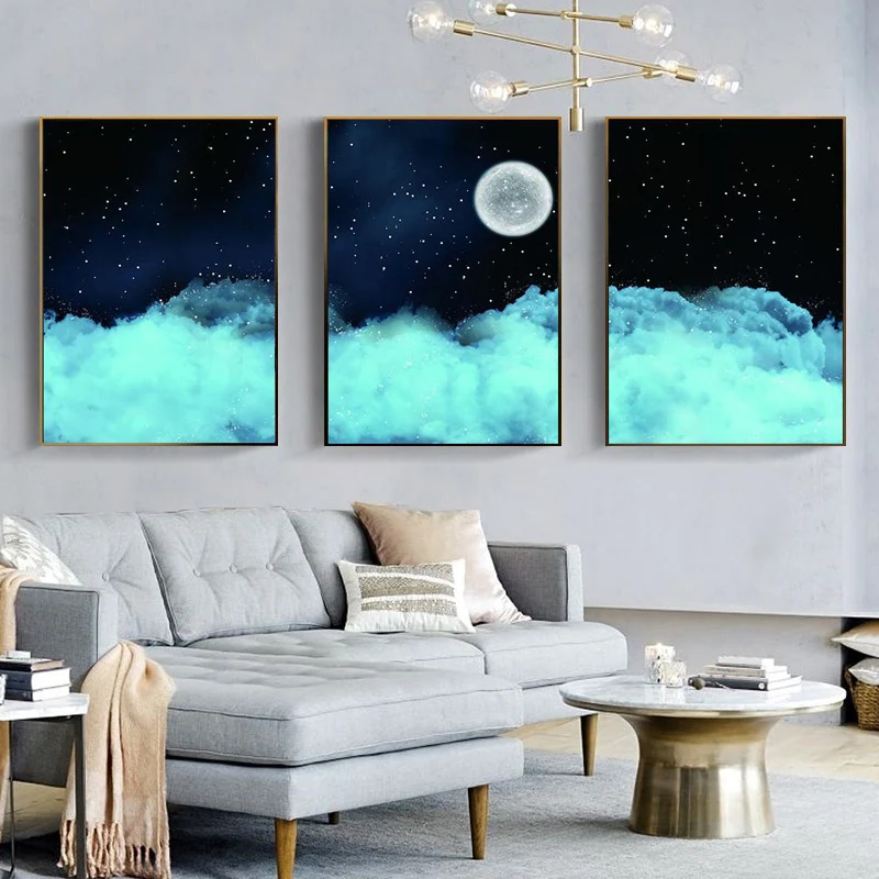 

Blue Star Moon Modern Nordic Canvas Painting Posters and Prints Wall Art Pictures Bedroom Living Room Home Decor No Frame