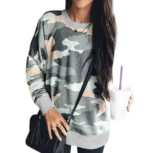 Women's Sweatshirt Long Sleeve Camouflage Print Top O-neck Leopard Pattern Casual Fit Loose Pullover