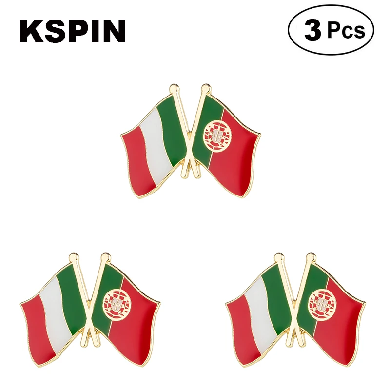 Italy and PortugalFriendship Flag Lapel Pins Badges Brooches 3pcs A Lot