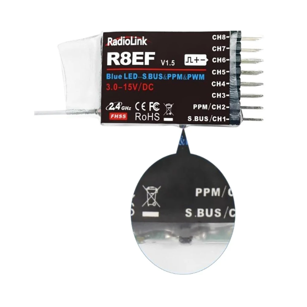 RadioLink R8EF 2 4 ГГц 8-канальный дистанционный PWM PPM SBUS RC-приемник для T8FB T8S RC-передатчик RC