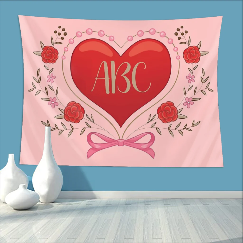 

ABC Heart and Flowers Home Tapestry Valentine’s Day Background Hanging Blanket Living Room Arts Decor Aesthetic Gobelin