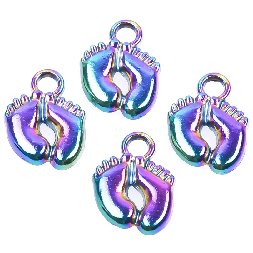

20pcs/Lot Rainbow Color Footprints A Pair Of Feet People Walk Run Charms Alloy Pendant For Jewelry Handmade DIY Accessories