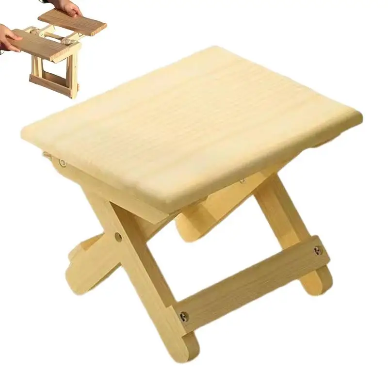 

Small Foldable Stool Wooden Camp Stool Portable Anti-scratch Chair For Waterproof Environmental Friendly Wear-resistant No Paint