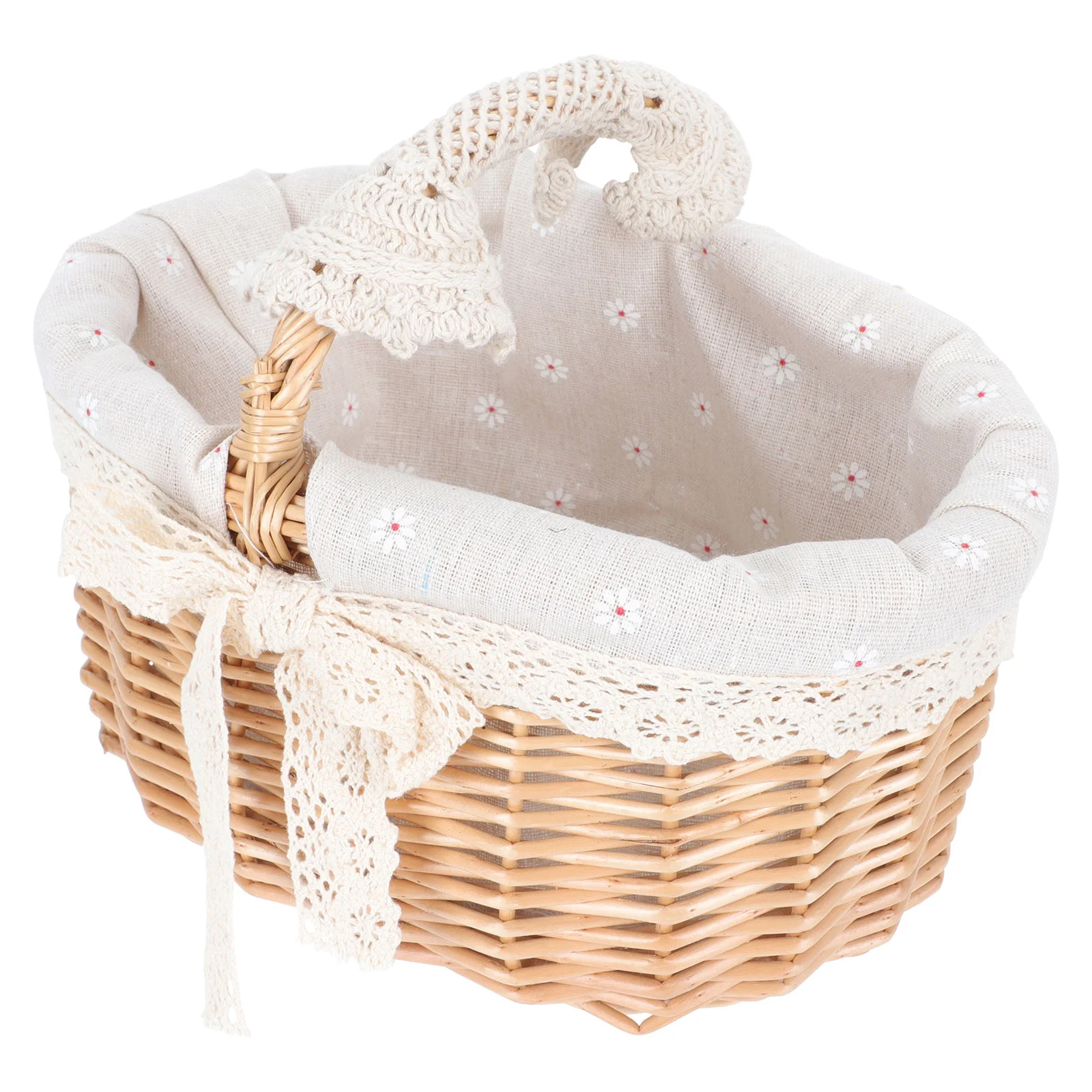 

Picnic Basket Liner Rattan Wicker Bucket Woven Baskets Storage Lid Braided Flower Gift Go Food Containers Lids Farmhouse