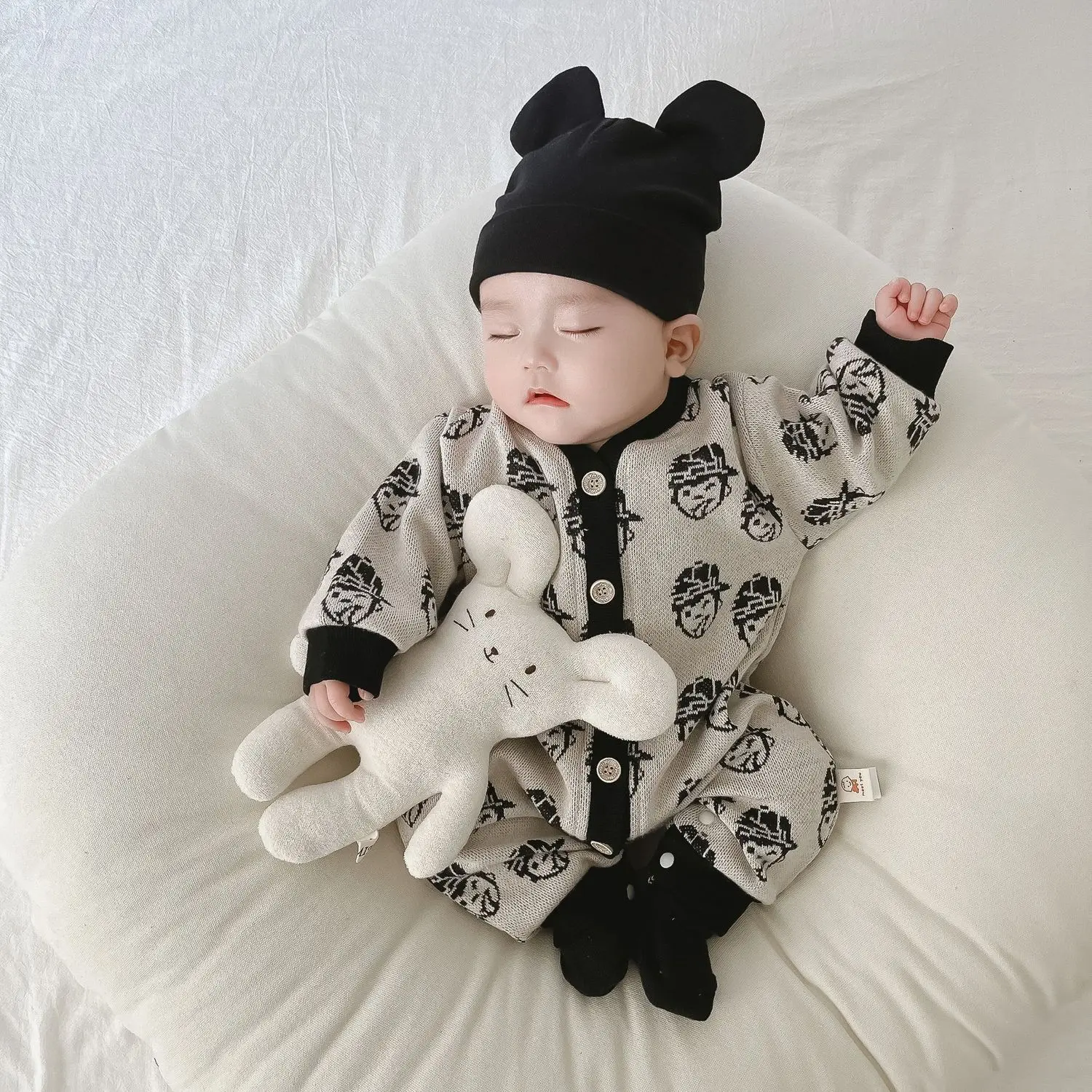 

Baby's Creeper Knitted Bodysuit Rompers Autumn and Winter New Cartoon Cute Outwear Set Baby's Fashionable Outwear