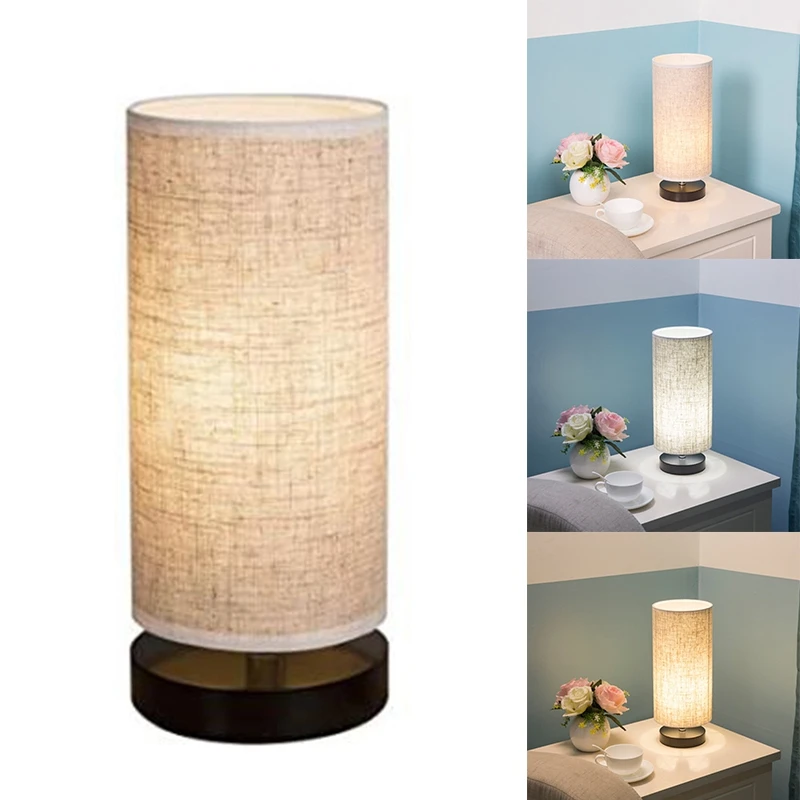 

Прикроватная настольная лампа 2 шт., современная настольная лампа простого дизайна с цилиндрическим тканевым абажуром и черным основанием, ...