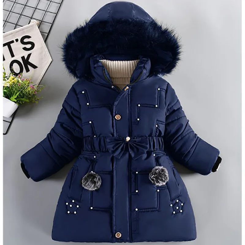 Купи 2022 New Jacket For Girl Cotton Coat Long Sleeve Winter Waist-In  Jacket Hooded Mid Length Coats Keep Warm Zipper Jackets 5-12Y за 786 рублей в магазине AliExpress