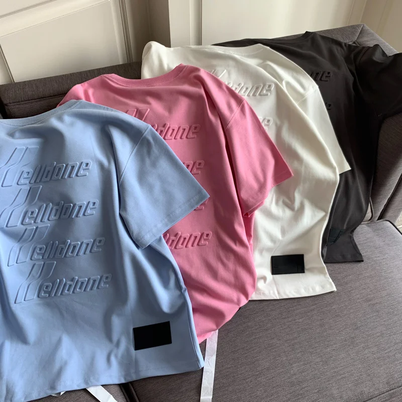 

we11done new embossed printed short sleeve T-shirt for couples, men and women alike