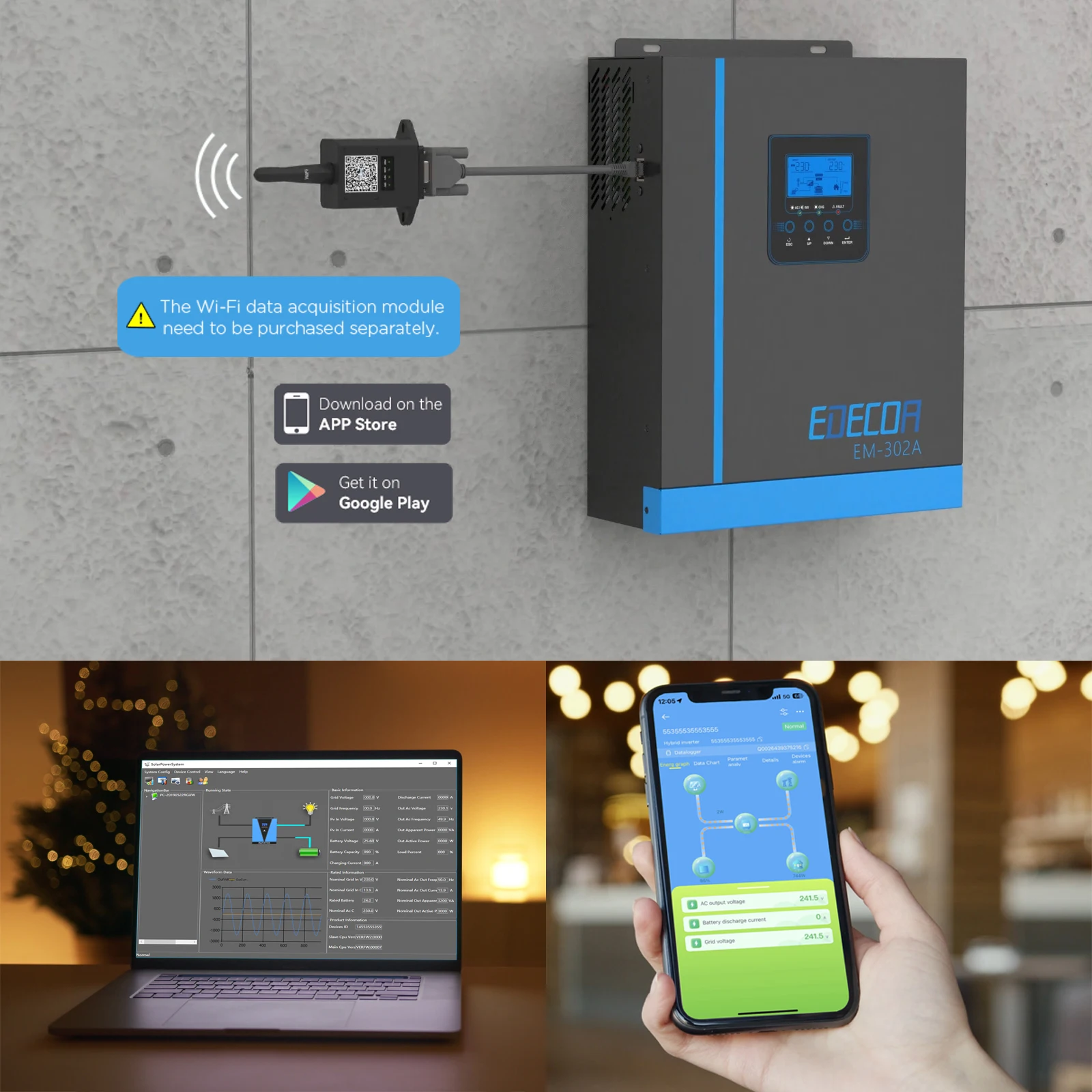 EDECOA 3000 Вт 24 В Гибридный инвертор 220 MPPT 80A Солнечный зарядный контроллер