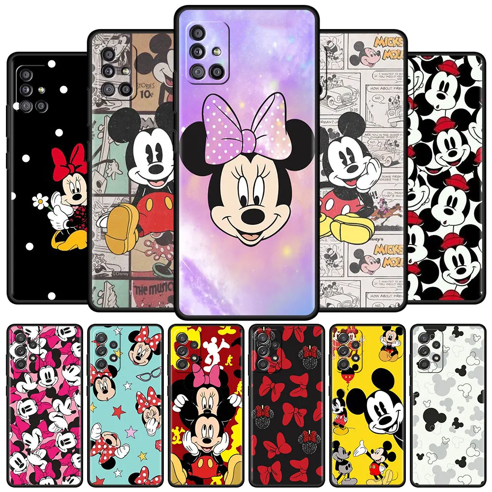 

Case For Samsung Galaxy A12 A52 A51 A32 A21s A71 A31 A02s A72 A41 A22 5G A11 A02 Black TPU Phone Shell Cartoon Mickey Mouse