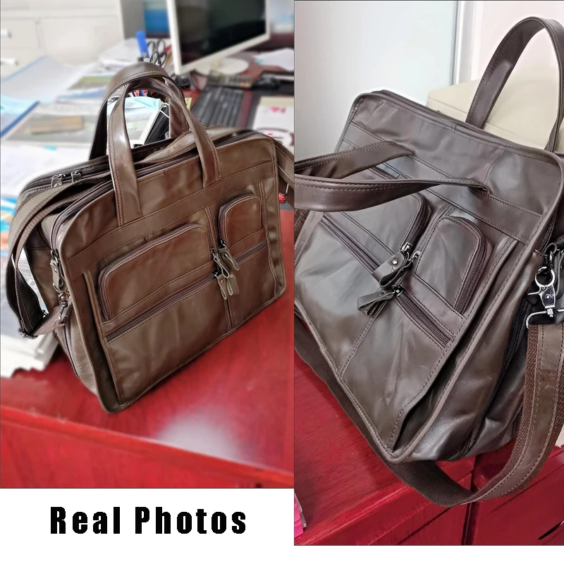 Genuine Leather Men's Bag Business Casual Briefcase Men Crossbody Bags Shoulder Messenger Bag Male Handbag 14 inch Laptop Bag