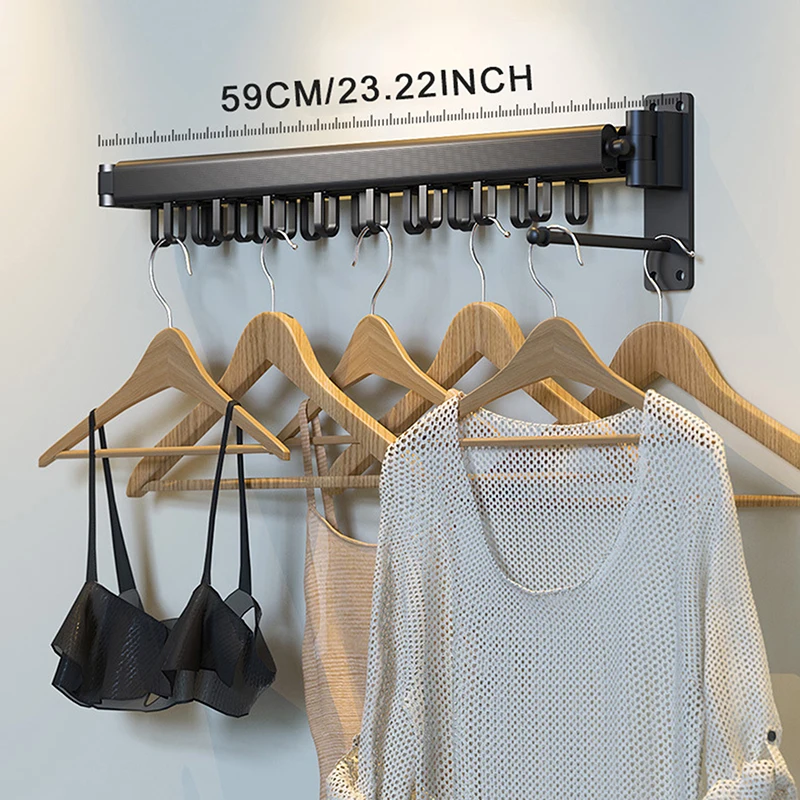 Rack Hanger Wall Mount Black Silver Folding Clothes Aluminum Alloy Clothes Rack For Indoor Outdoor Storage