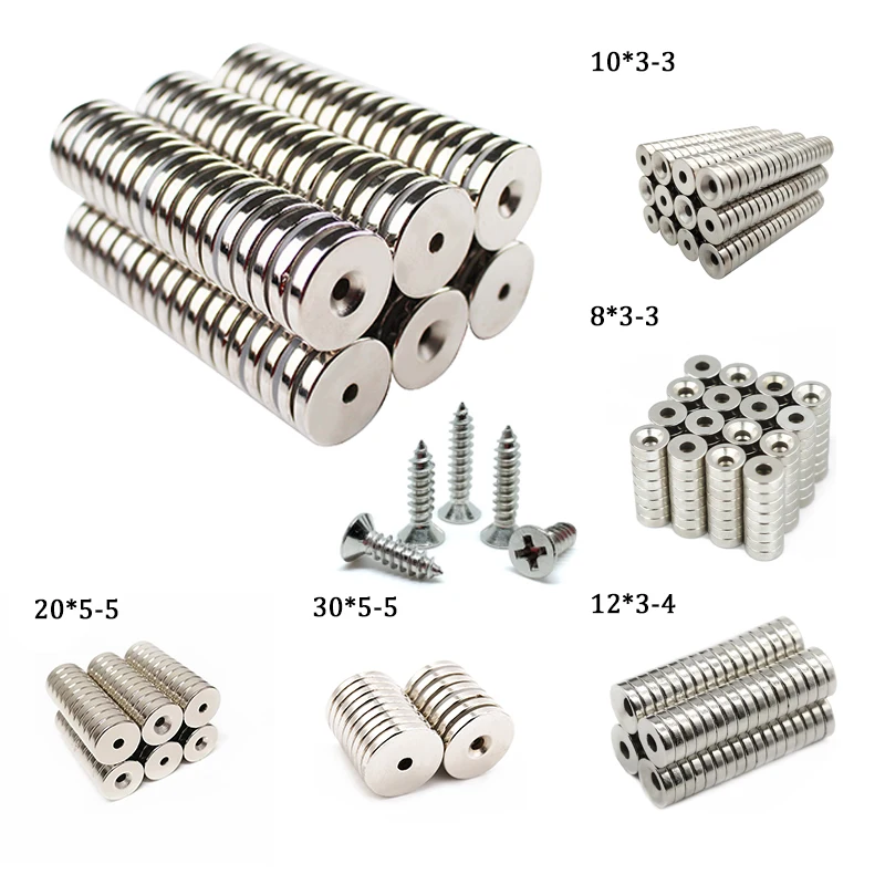 

5/10/20/30 Pcs Neodymium Disc Countersunk Hole Magnets Heavy Duty Rare Earth Magnet imanes Disc with Stainless Screws M3 M4 M5