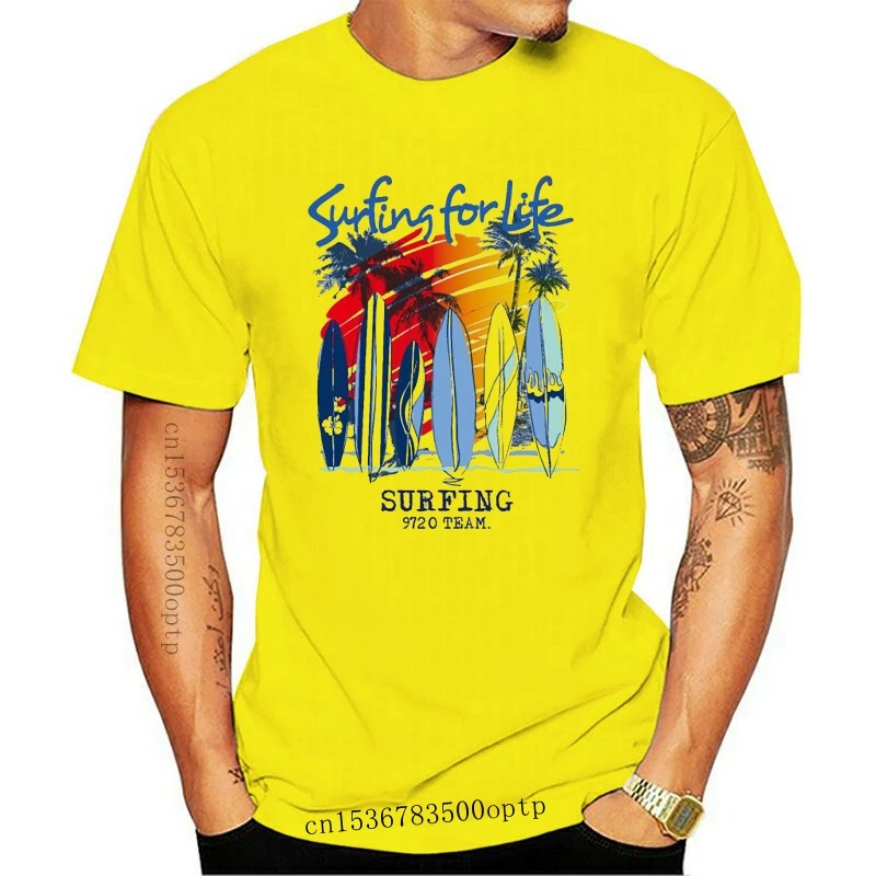 

New Summer Men T Shirt surfboar Sunset 9720 Team Printed Surfboard Printed Short Sleeve O-neck 100% Tees Shirt Top Clothing