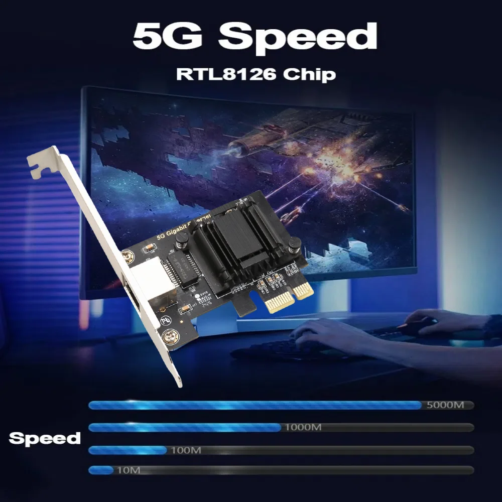 Сетевая карта 5G PCIe к RJ45 чип RTL8126 гигабитный Ethernet PCI Express сетевая 10/100/2500/5000 Мбит/с 1