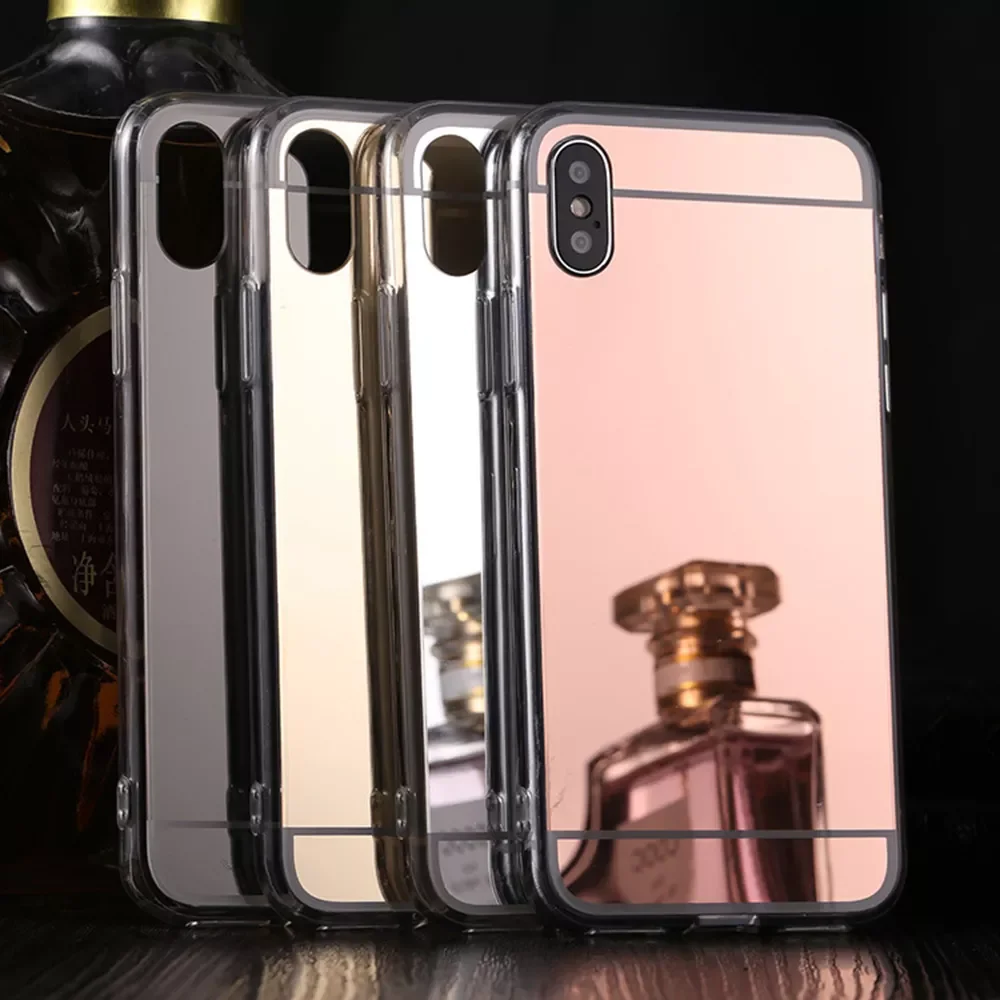

Luxury Mirror Makeup Case For iPhone 13 12 11 Pro Max X XR XS 5 6 s 6s 7 8 Plus SE 2020 Mobile Phone Cover Shell Silicone Bumper