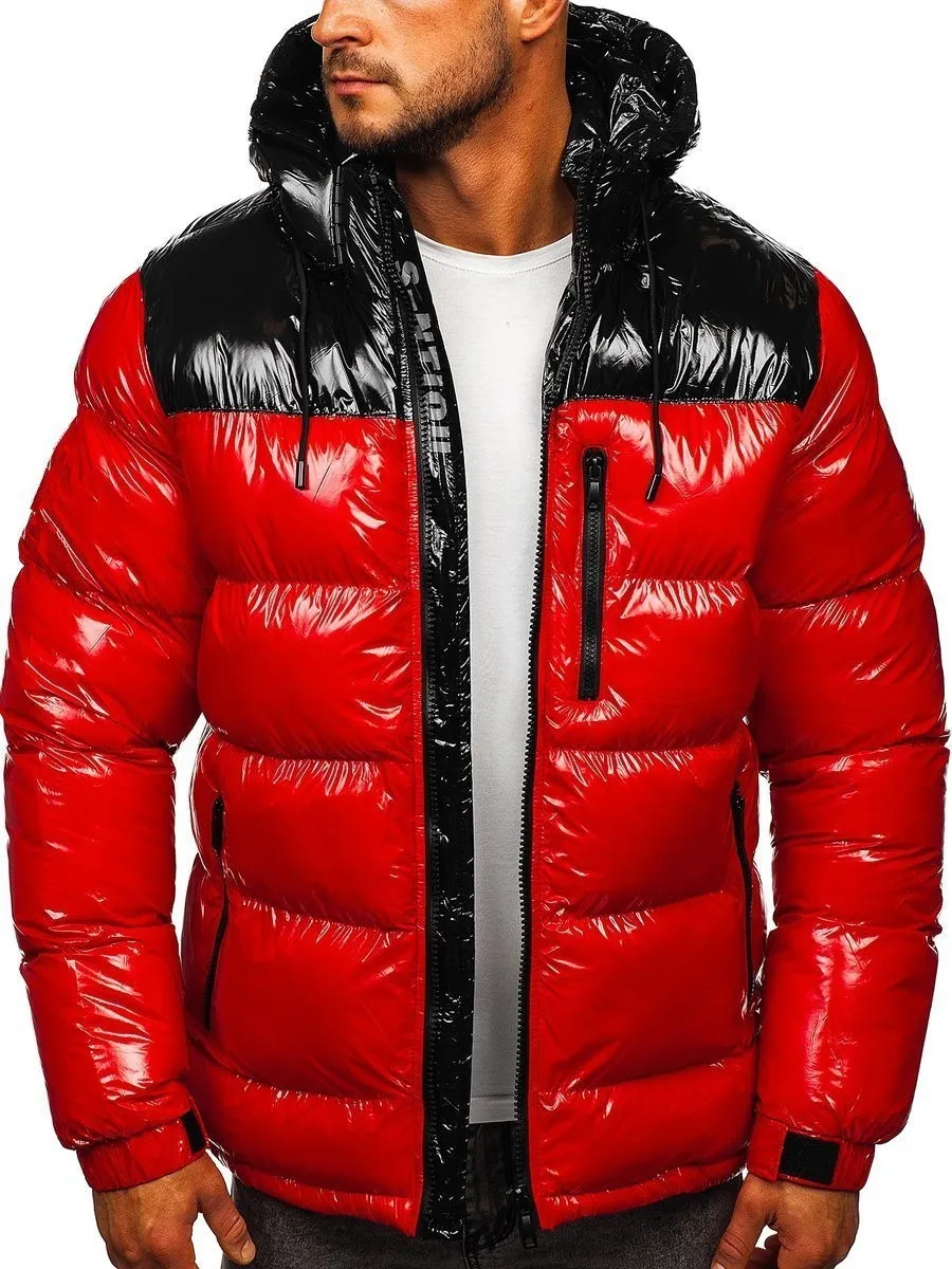 

Мужское пальто на хлопковом наполнителе, утепленное глянцевое пальто с капюшоном, Осень-зима 2022