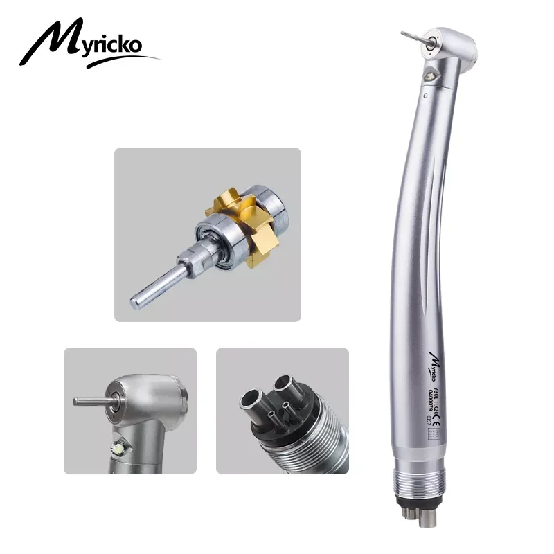 Myricko Dental High Speed Handpieces 2/4 Hole LED Light Push Button Spray Standard Head Triple Water Air Turbine Dentist Tools