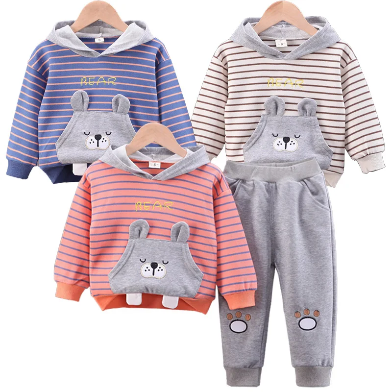 

Autumn Kids Clothing Sets for Baby Boys Clothes Outfits Toddler Infant Striped Hooded Tops + Pants 2PCs Suit Children Sportswear