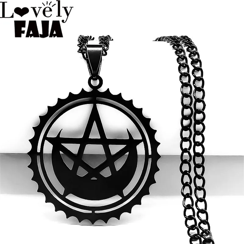 

Gothic Satan Pentagram Pentacle Star Moon Crescent Necklace Women Black Color Stainless Steel Goth Punk Necklaces Jewelry N7083S