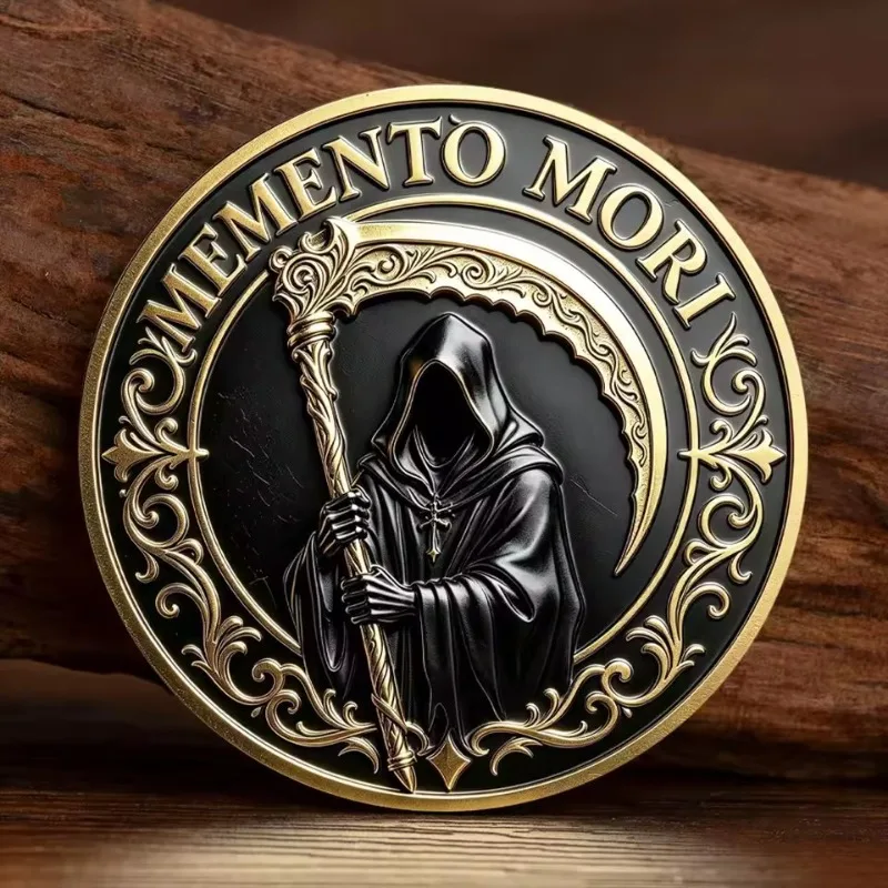 Фото Памятный жетон «Memento Mori Carpe Diem» с изображением Смерти, позолоченная металлическая монета, философия стоицизма, коллекционный сувенир №3