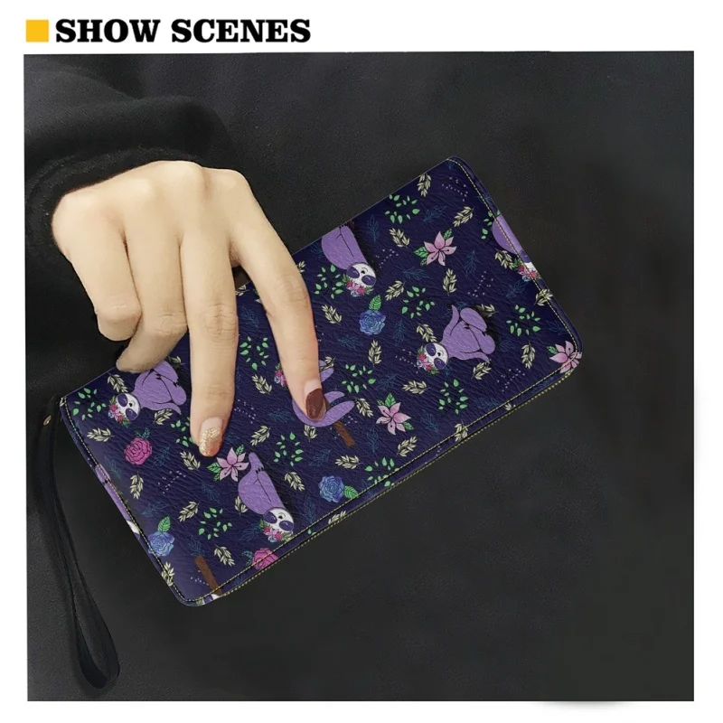 Belidome Womens Wallet Sloth Floral Print Zip Around Long Purse RFID Blocking Card Holder Clutch Large Leather Phone Handbag