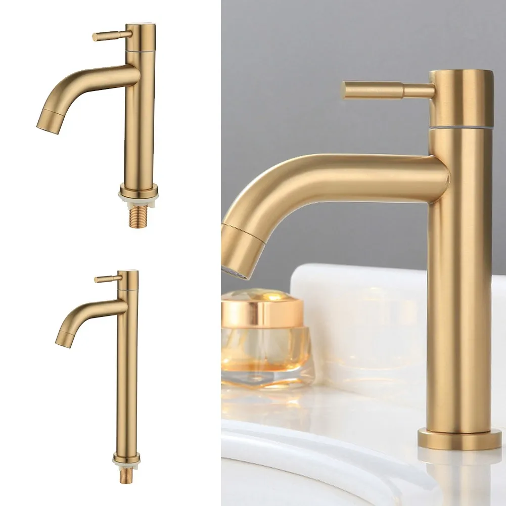 

1 Pcs Tap Stainless Steel Material Kitchen Sink Basin Cold Water Flick Tap Single Lever Faucet Stainless Steel For Household