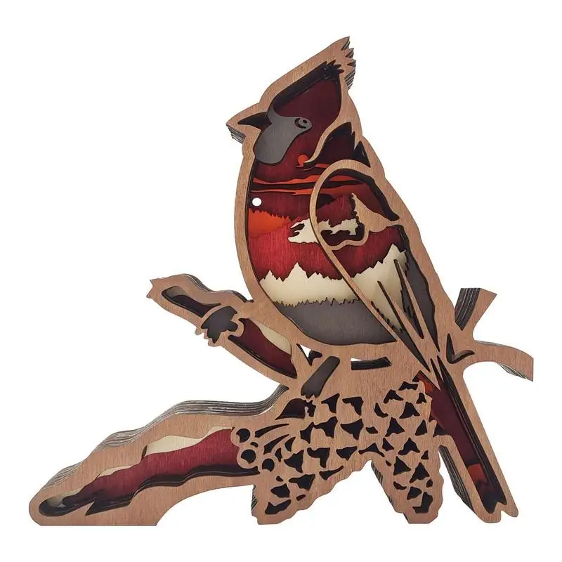 

Wooden Bird Desktop Ornament 3D Led Light Wooden Ornaments Multi-layer 3D Forest Animal Wood Crafts With Light String