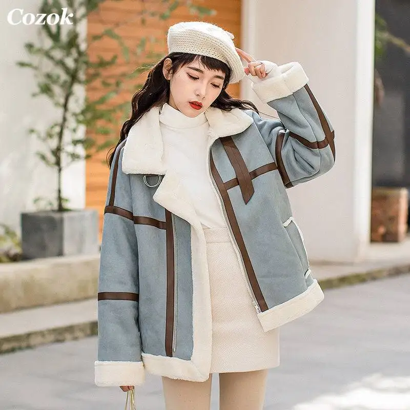 Flocking Leather Jacket Warm Jacket Wool Winter 2022 Parka Casual Solid Color Faux Leather Velvet Women Turn Down Collar enlarge