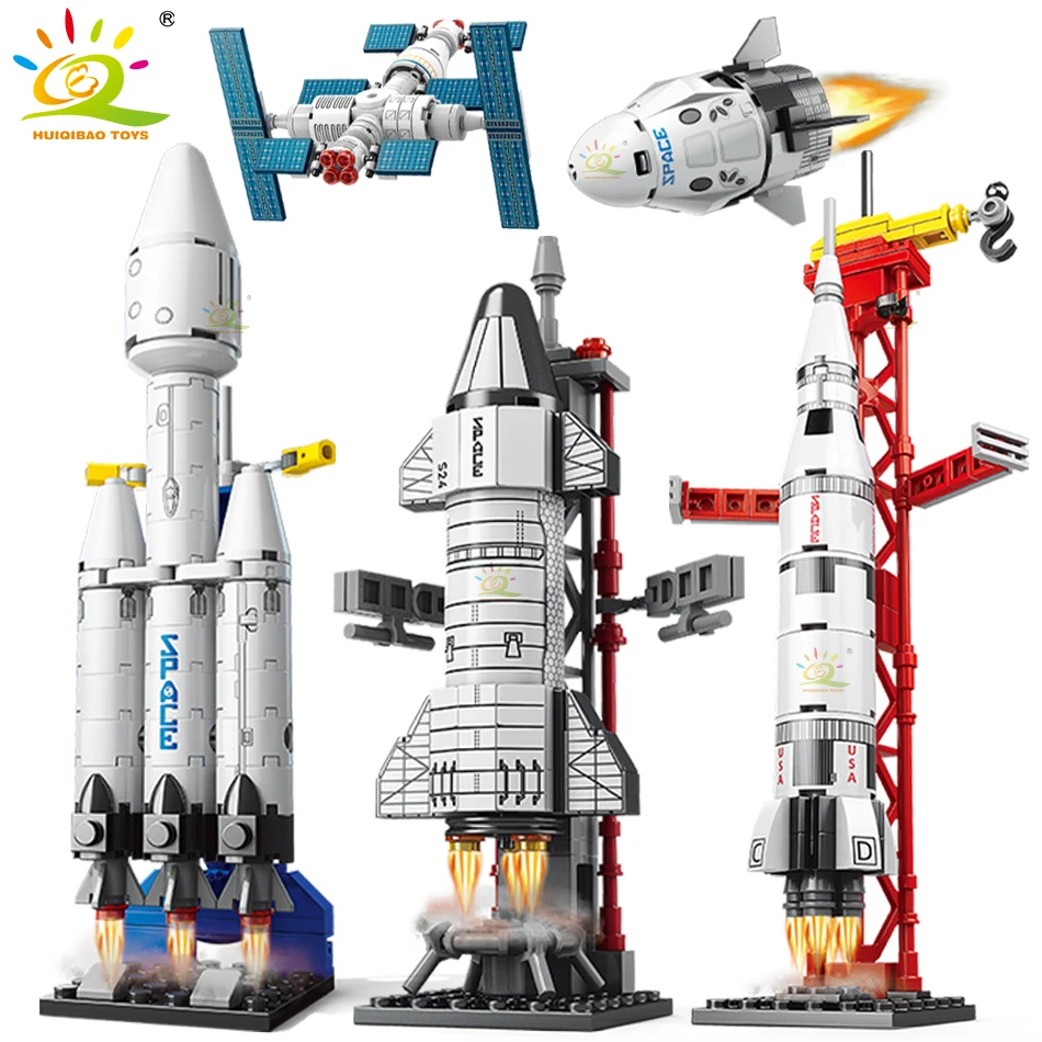 

HUIQIBAO мини авиационная пилотируемая модель ракеты строительные блоки космическая Аэрокосмическая станция кирпичи городские строительные игрушки для детей