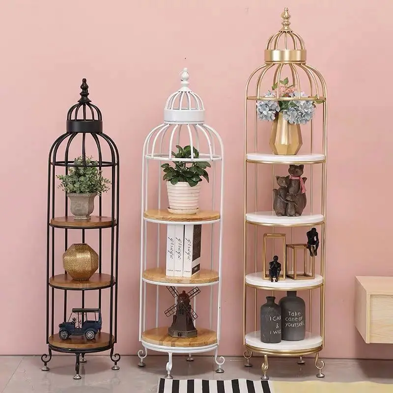 

Wholesale Creative Industrial Art Birdcage Shape Flower Rack Bookcase Display Rack Floor Storage Holder Flower Shelf