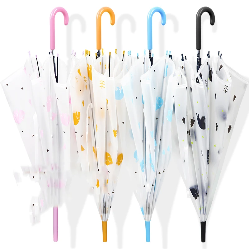 

Frosted transparent men's and women's small fresh long handle automatic primary school children's sunny and rainy umbrella
