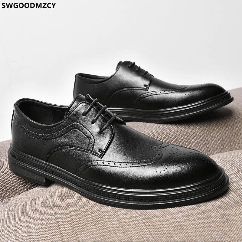 

Brogue Dress Shoes Mens Leather Footwear Platform Wedding Shoes Bride Formal Oxford Shoes for Men 2023 Mężczyźni Ubierają Buty