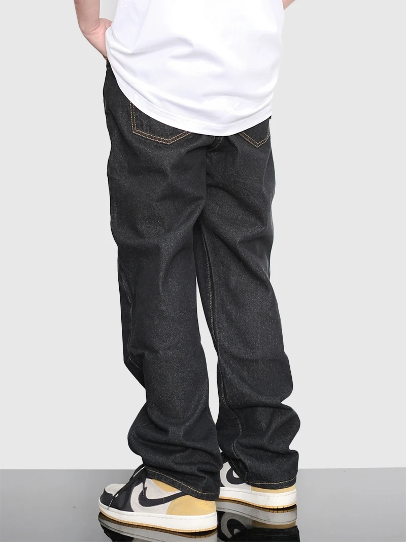 Four Seasons Men's Embroidered Letter Patchwork Washed Jeans Street Fashion Brand Loose Straight Pants Streetwear Ins Hot Sale