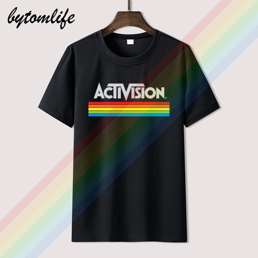 

Activision Retro Logo Video Game Atari 2600 T-Shirt Summer Print Black Popular Shirt Cotton Tees Short Sleeve Unique Men Tops