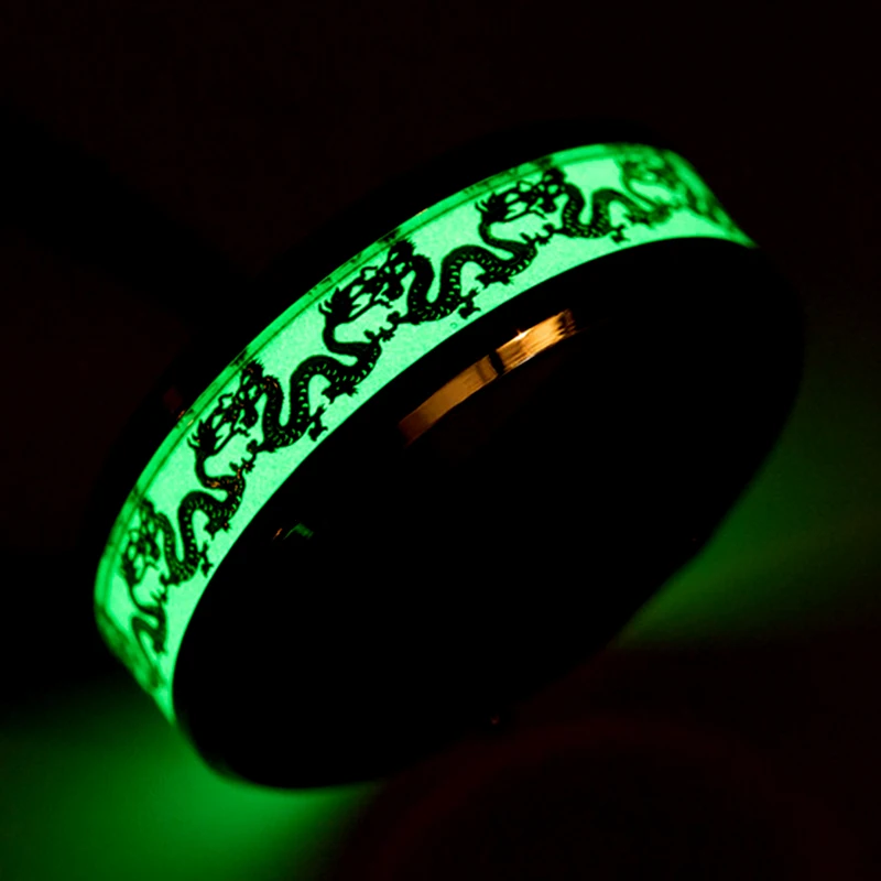 

NUOBING Luminous Plated Ring Dark Golden Dragon Inlay Green Background Fashion Men Fluorescent Glowing Rings Charm Jewelry Gift