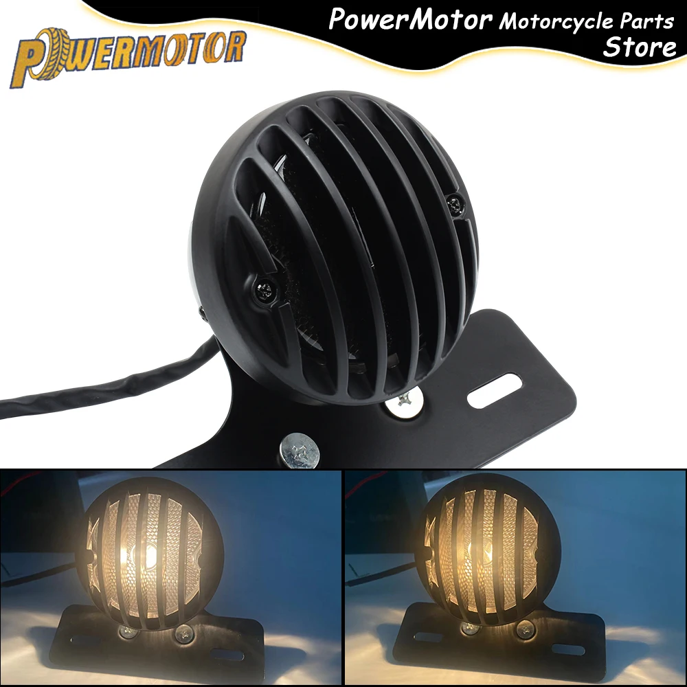 

Motorcycle Tail Light Brake Stop Lamp Black Retro Round Metal for Harley Honda Bobber Suzuki Chopper Moto License Number Plate