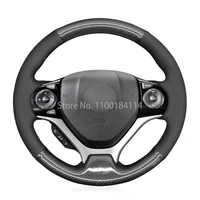 non slip durable black carbon fiber black suede car steering wheel cover for honda civic 2013 2015