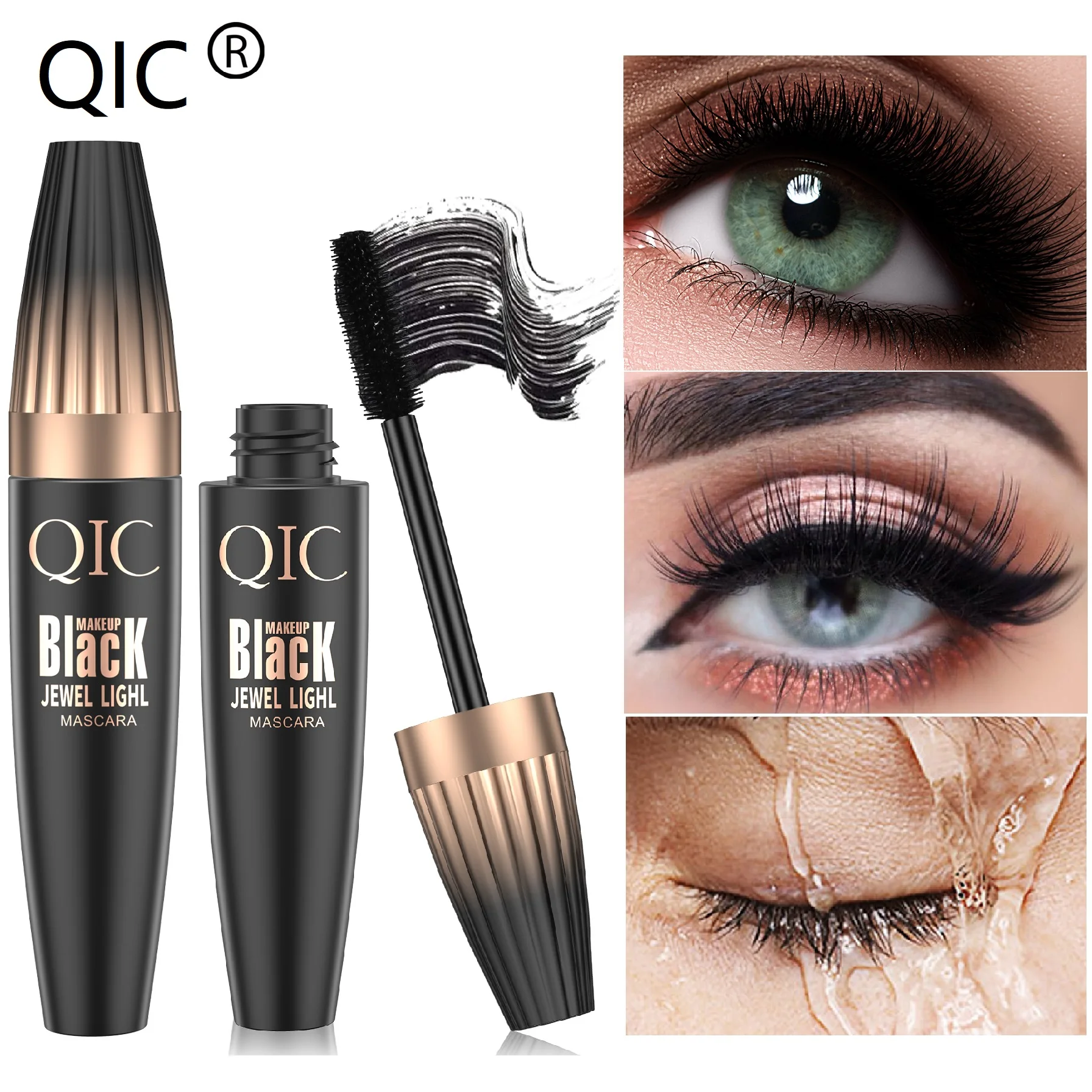 

QIC Mascara 4D Volume Waterproof Lengthening Eyelashes Black Mascara With Silk Fibers Effect Extended Eye Makeup Women Cosmetics