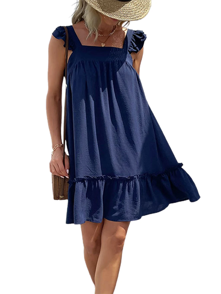 

Women s Elegant V-Neck Floral Print Maxi Dress with Flutter Sleeves and Ruffled Hemline for Summer