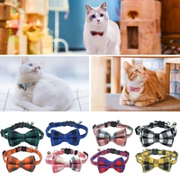 pet breakaway cat collar bow tie with bell plaid christmas red elastic dog adjustable collar puppy cat accessories pet supplies