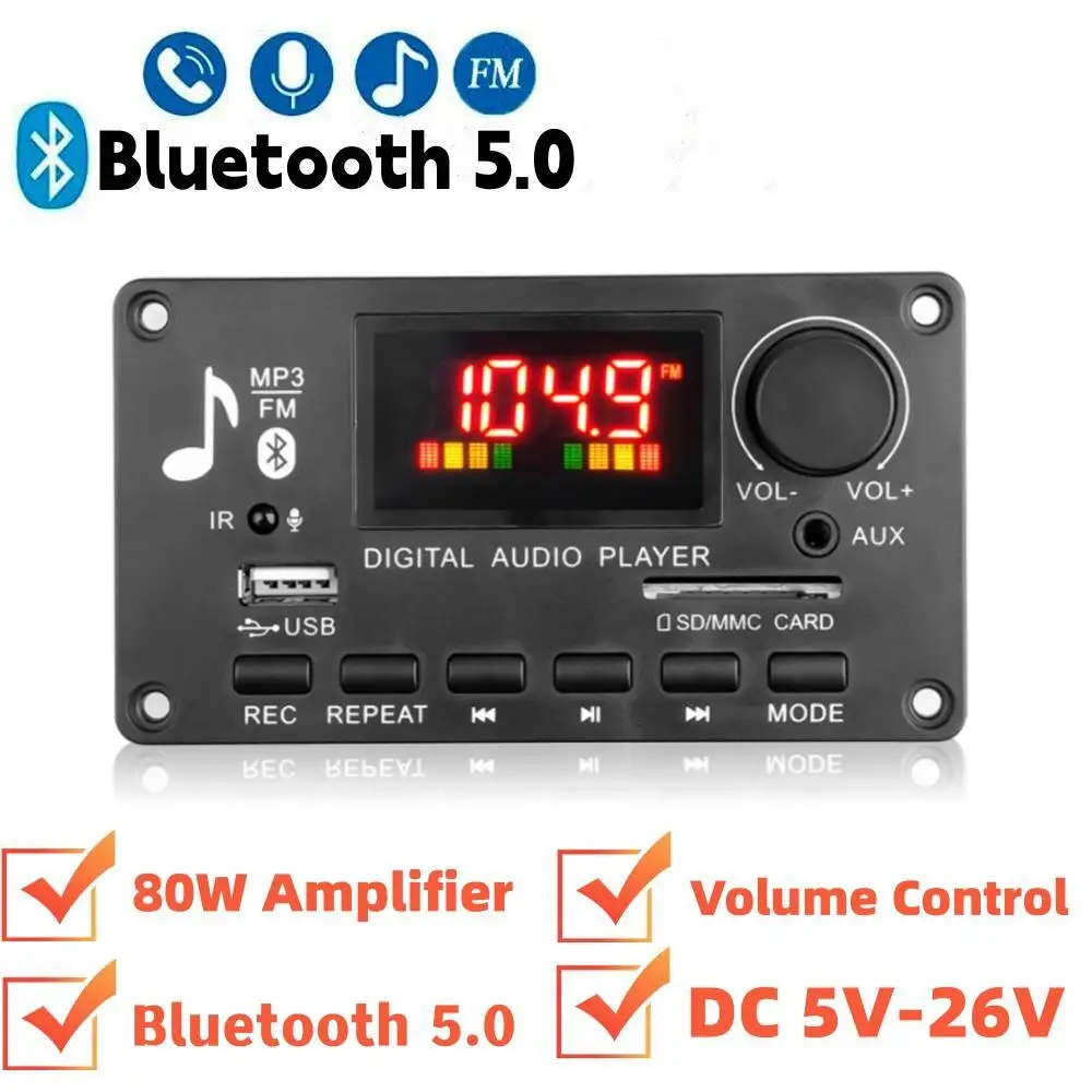 40W amplifier Bluetooth 5.0 MP3 Decoder Board 12V Handsfree DIY Music Player Car FM Radio TF USB Record Folder Switching