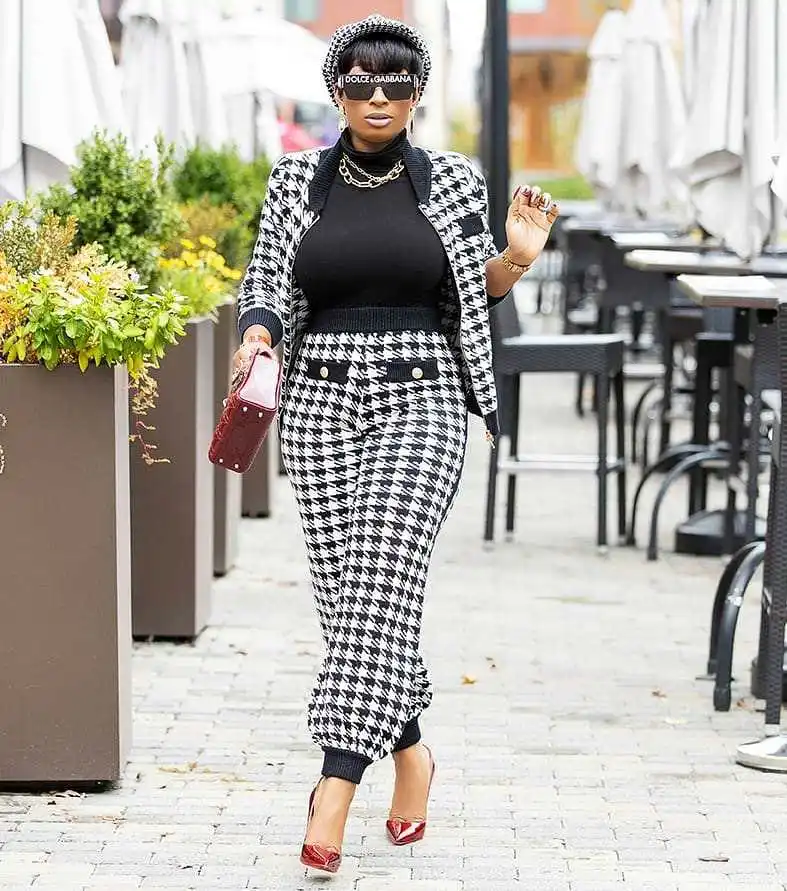 

Womens Houndstooth Print 2 Piece Sweatsuit Zip Up Long Sleeve Blazer Jacket Jogging Pants Set 2023 Fshion Work Suits Tracksuit