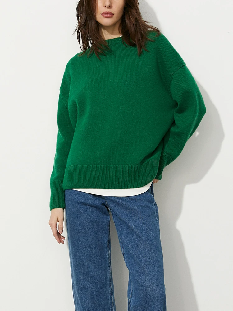 Женский Универсальный мягкий плотный вязаный свитер цвета хаки базовый