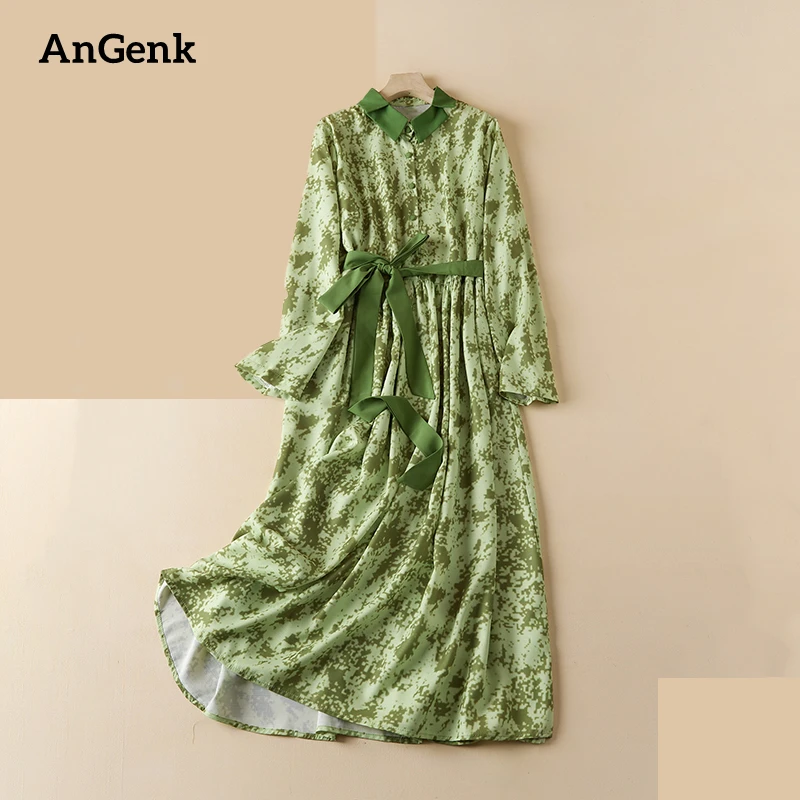 

Платье женское хлопково-льняное с вышивкой и длинным рукавом