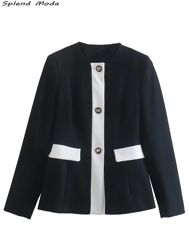 

2022 Za Women Fashion Office Lady Style Single Breasted Blazers Streetwear Chic O-neck Pockets Slim Blazer Coat Female Outwear